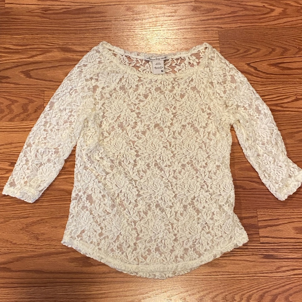 American Rag Stretchy ivory lace top